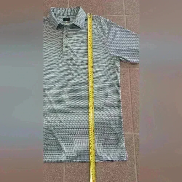 Greg Norman  Polo Golf Shirt Mens Large Grey Black Stripe Sportswear - Picture 10 of 10